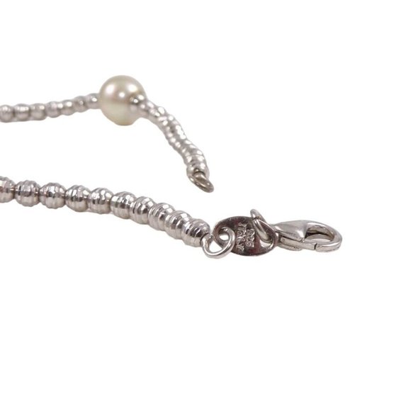 Sterling Silver Bead Ball Faux Pearl Chain Link Bracelet 7" 8mm - Picture 4 of 5